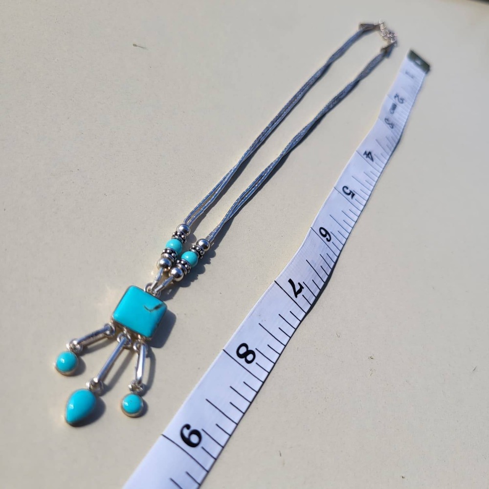 Vintage Q.T. 925 Sterling Silver Turquoise Liquid Silver Pendant Necklace - Picture 3 of 13